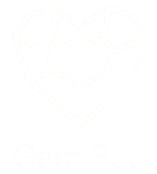 Gem Pact logo featuring a geometric heart design with faceted gemstone patterns and black lines, accompanied by the brand name 'Gem Pact' in a classic serif font.